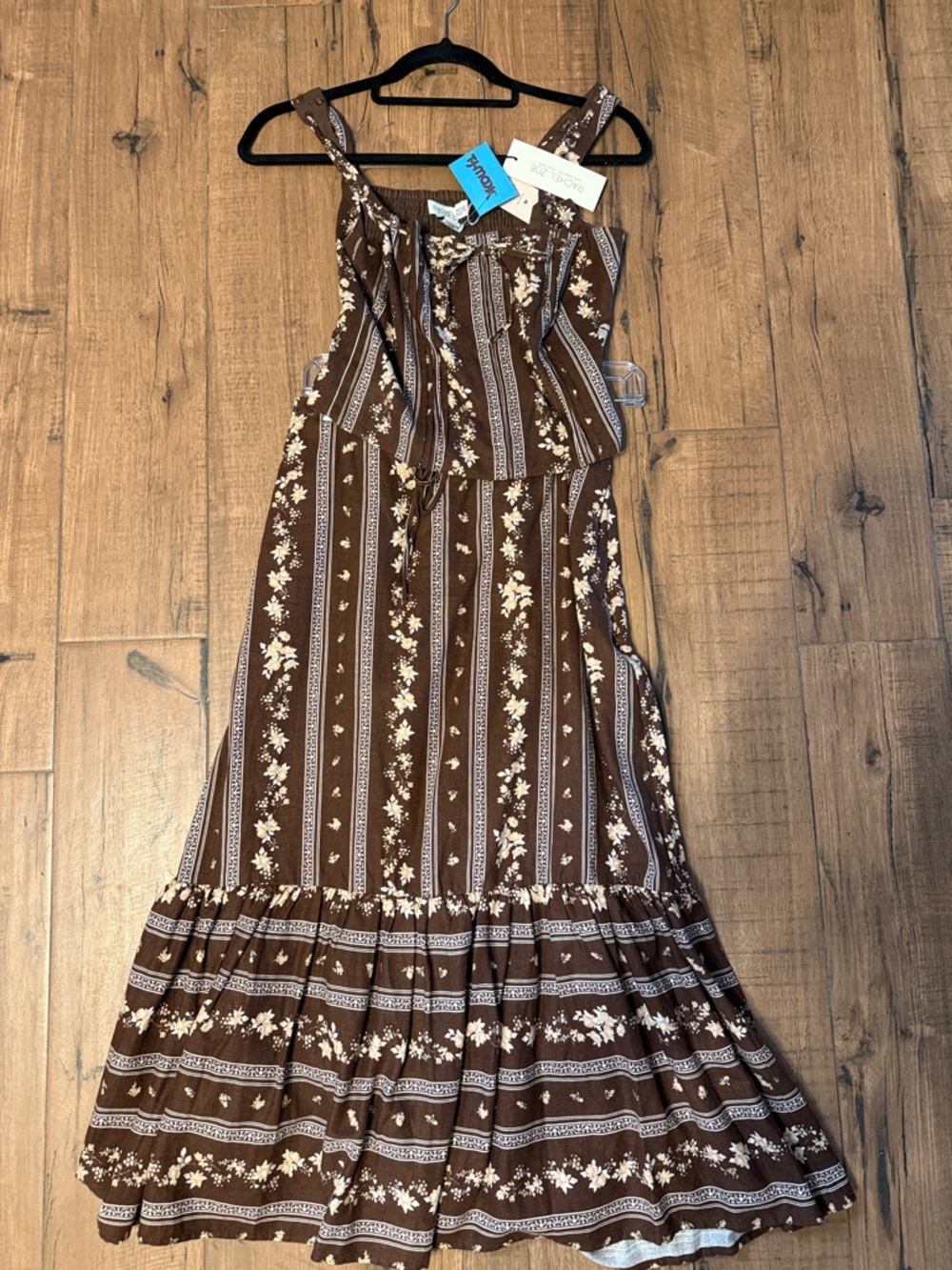 NWT Rachel Zoe Brown and Cream stripe halter top & matching maxi skirt XS